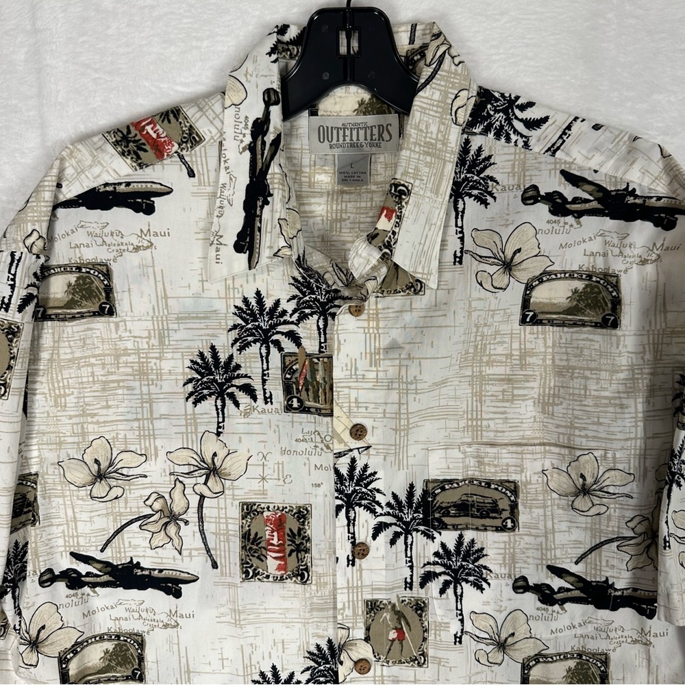 Roundtree And York Mens Button Shirt Short Sleeve Tropical Trip Cotton Size L